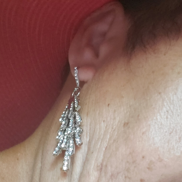 NWT INC Silver & Crystal Dangle Earrings - Picture 3 of 4